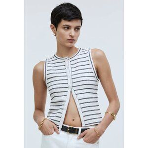 MADEWELL Split-Crewneck Cardigan Tank Top in Lighthouse Stripe Large Preppy